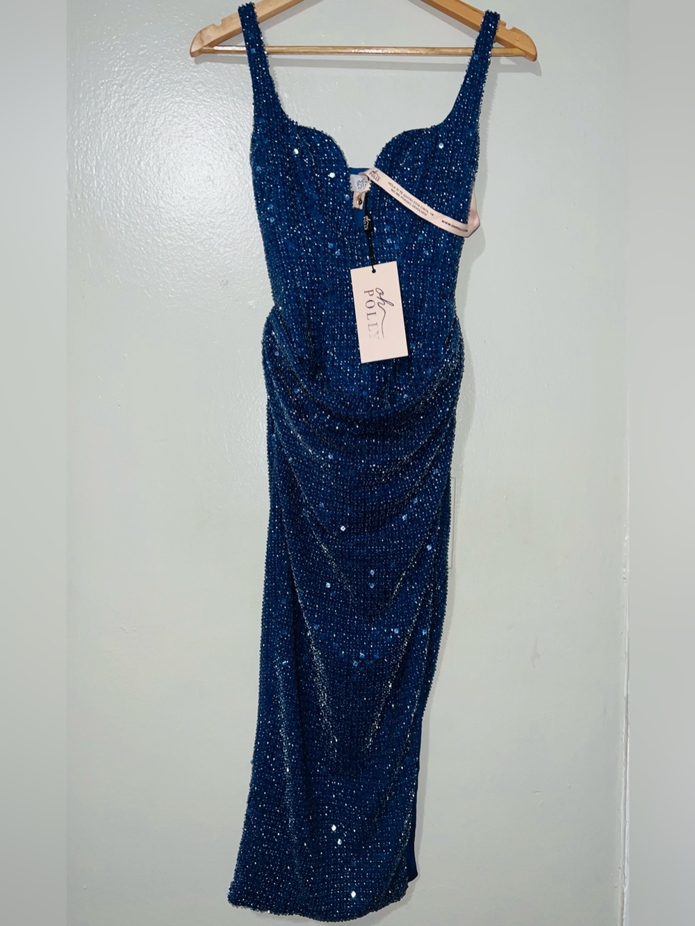 Oh Polly Eliora Embellished Draped Corset Midaxi Dress in Midnight Blue Size US2